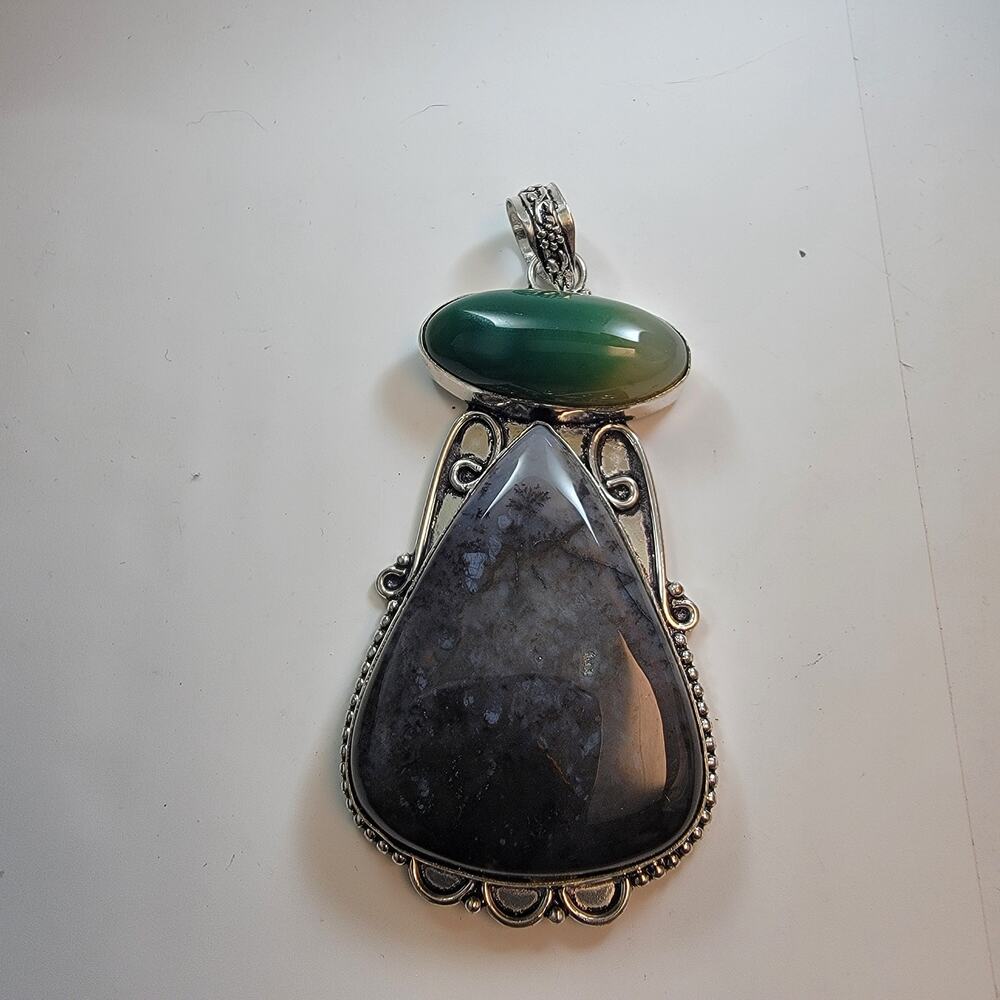 Necklace Pendants Dendritic Agate & Green Onyx Handmade Jewelry Sterling Silver